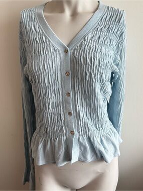 Zara Light Blue Button-Front Textured Cardigan